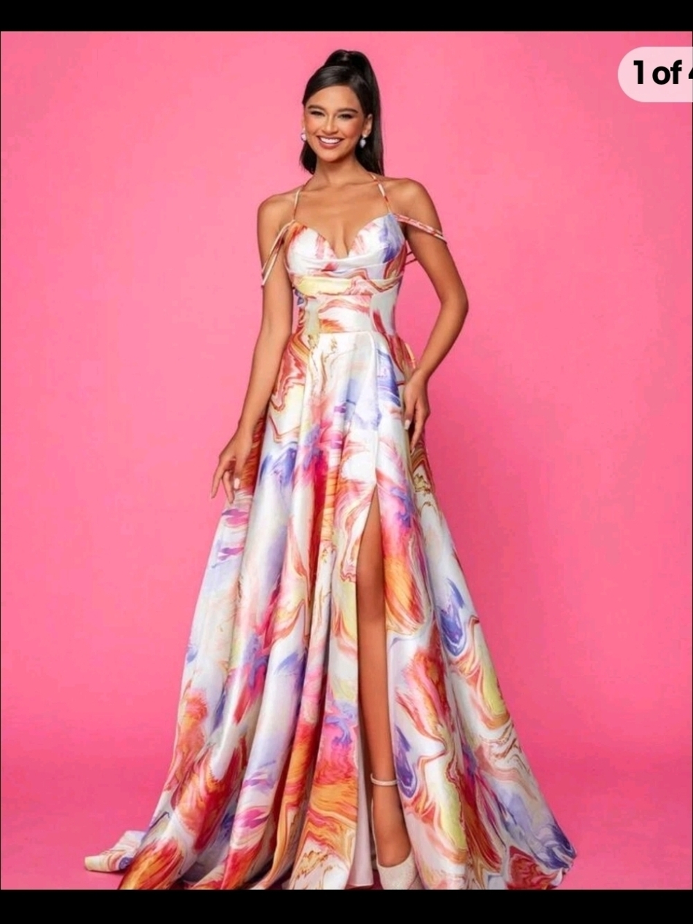 Smilprince Multi-Color Marble Print Strappy Evening Gown size xl nwot